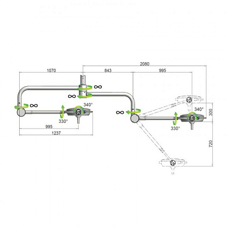 Tecno-Gaz Orion 40+40 - операционный потолочный бестеневой LED светильник, двухкупольное исполнение